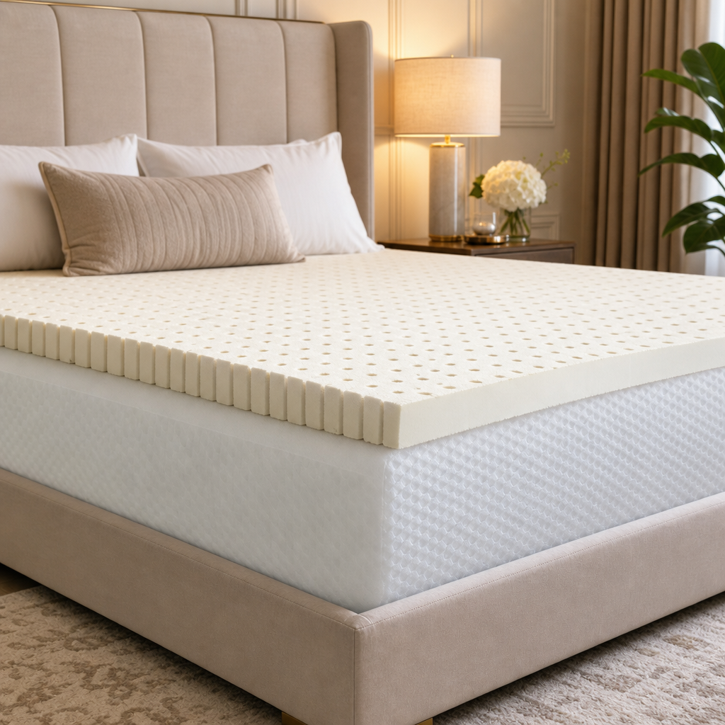 DIY GOLS Latex Mattress kit on an upholstered bed in a luxury bedroom setting-Bio Beds Plus