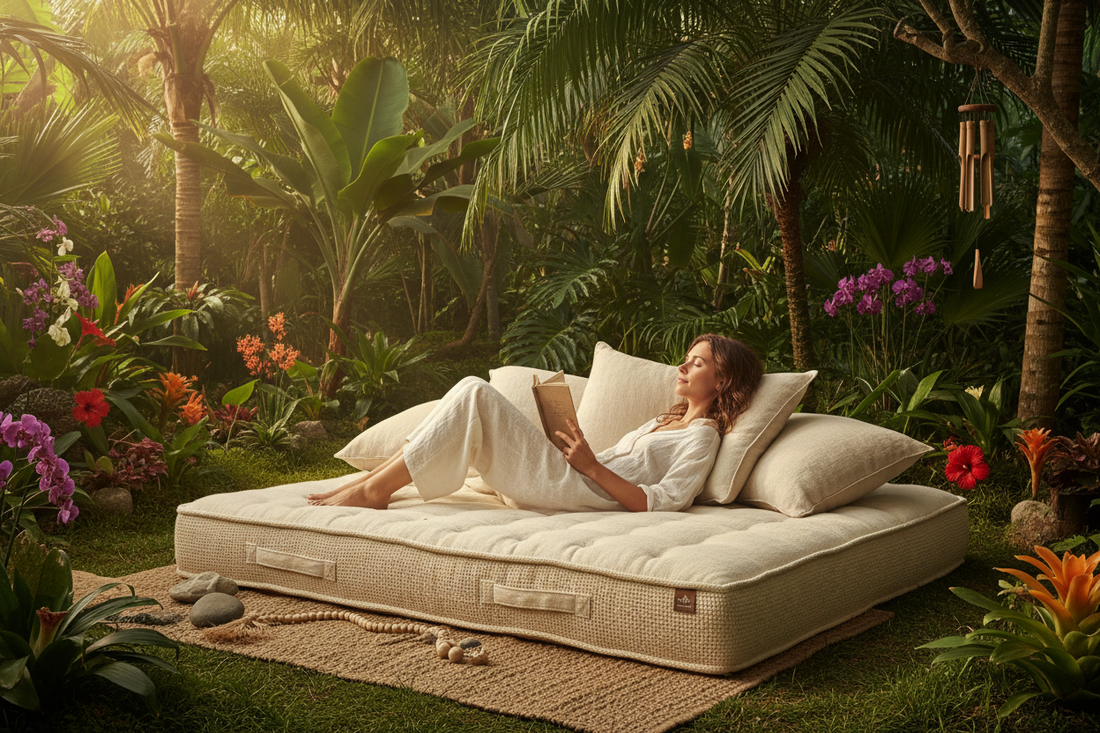 Organic Mattress,Made in Canada, lady reading in bed 