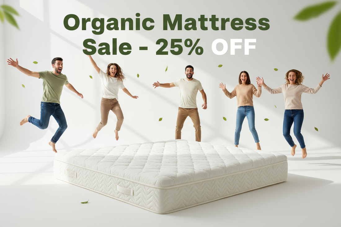 People running towards organic mattress sale . 25 %off