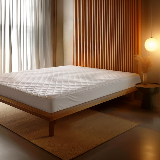 Wool mattress protector shown on mattress 