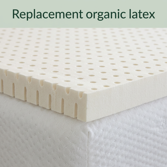  replacement organic latex DIY Mattress | Latex Mattress Topper laid on top of an organic white mattress, showing how layers can be stacked and several together make a mattress - Bio-Beds Plus